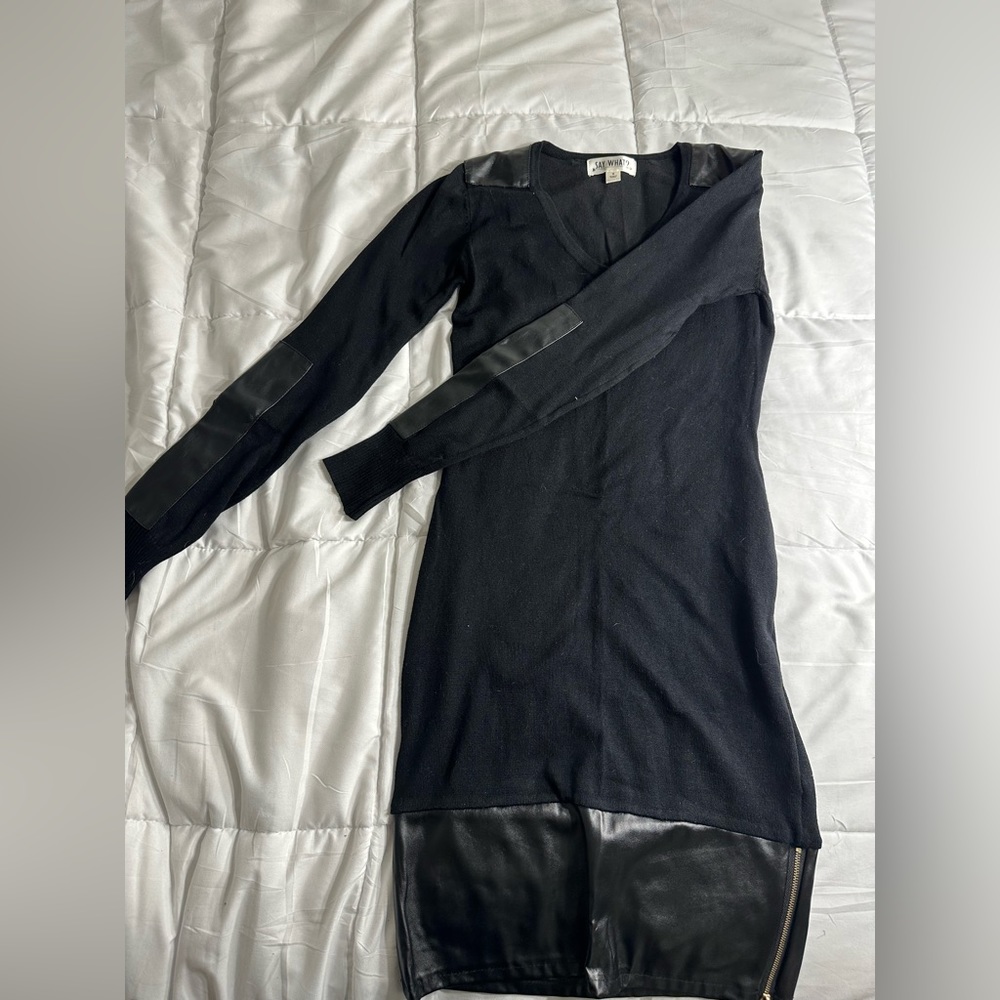 Say what small leather detailed dress